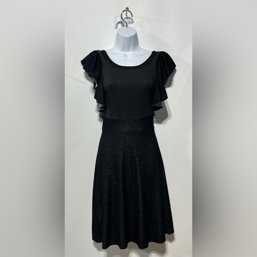 Free People Flutter‎ Sleeve Open Back Black Ruffle Mini Dress Size XS